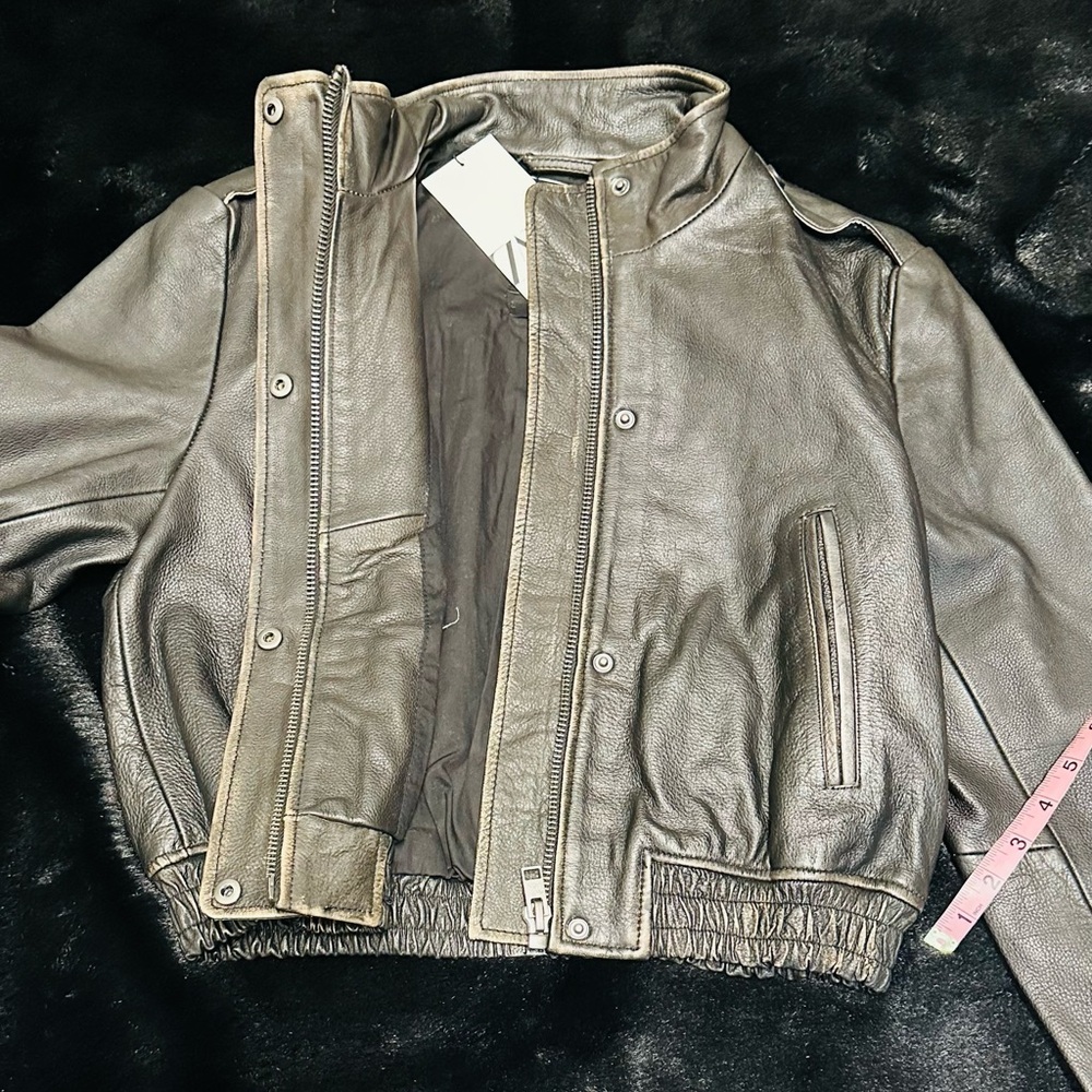 ZARA Black Leather Distressed Biker Jacket - Picture 11 of 16
